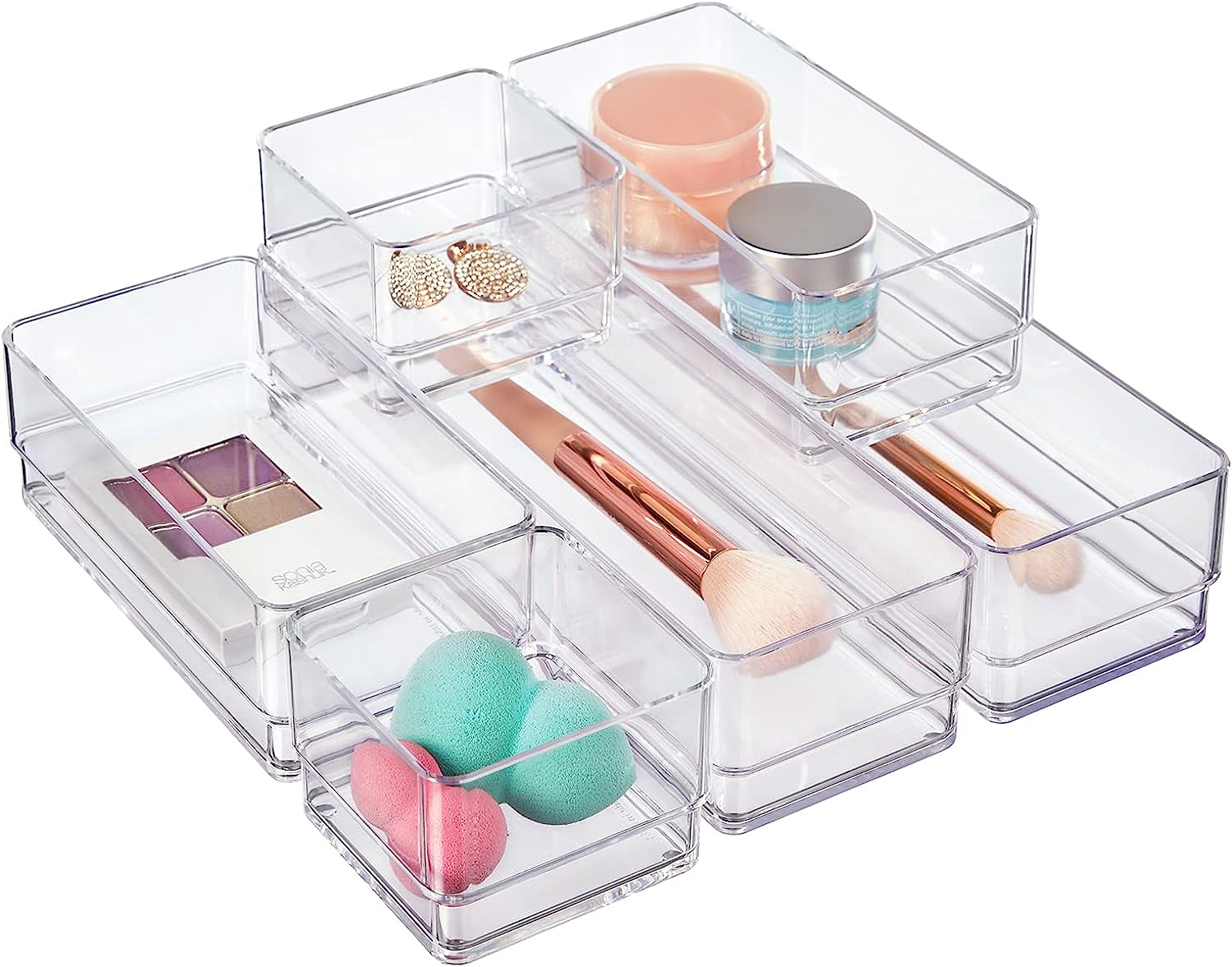 STORi SimpleSort 6-Piece Stackable Clear Drawer Organizer Set | Multi-size Trays | Small Makeup Vanity Storage Bins and Office Desk Drawer Dividers | Made in USA - Image 1